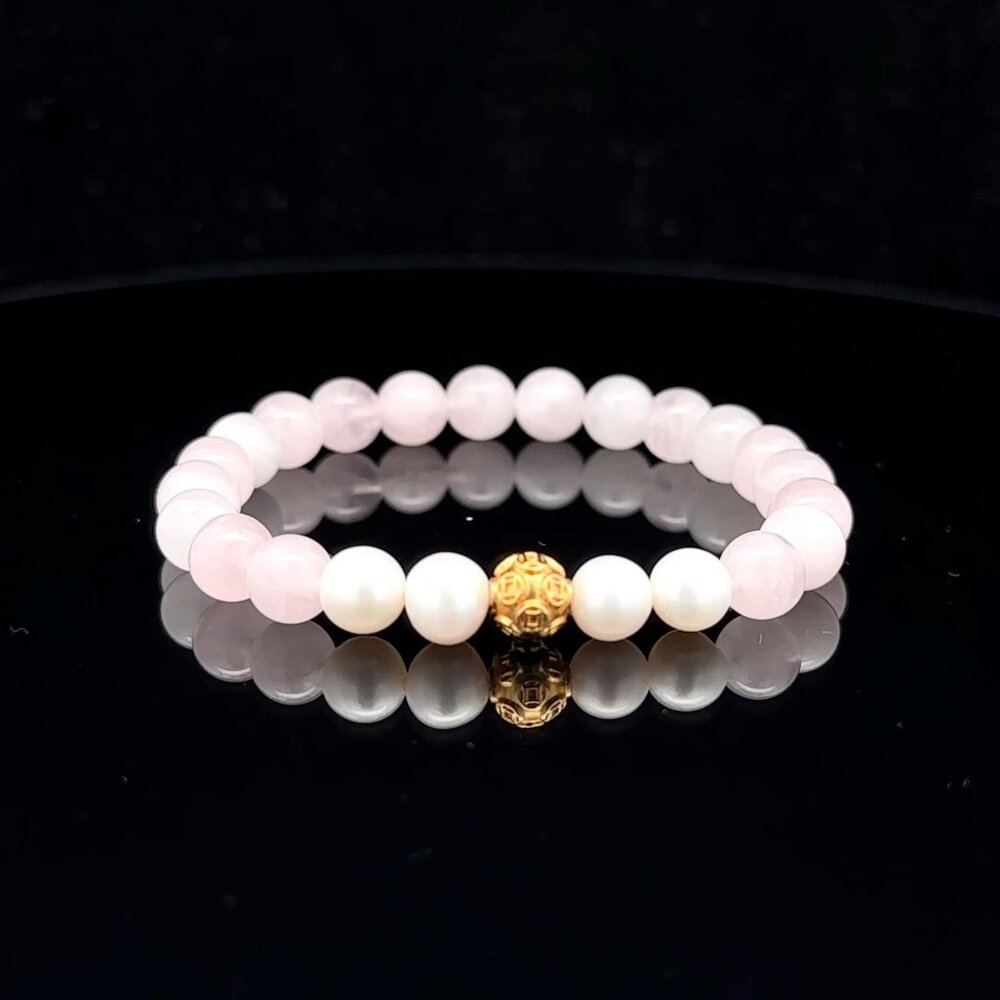 18K Gold Money Coin Ball Gemstones Birthstones Pearl Rose Quartz 6mm